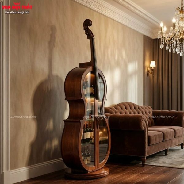 Đặc điểm nổi bật của tủ rượu hình đàn cello có đèn LED TR06