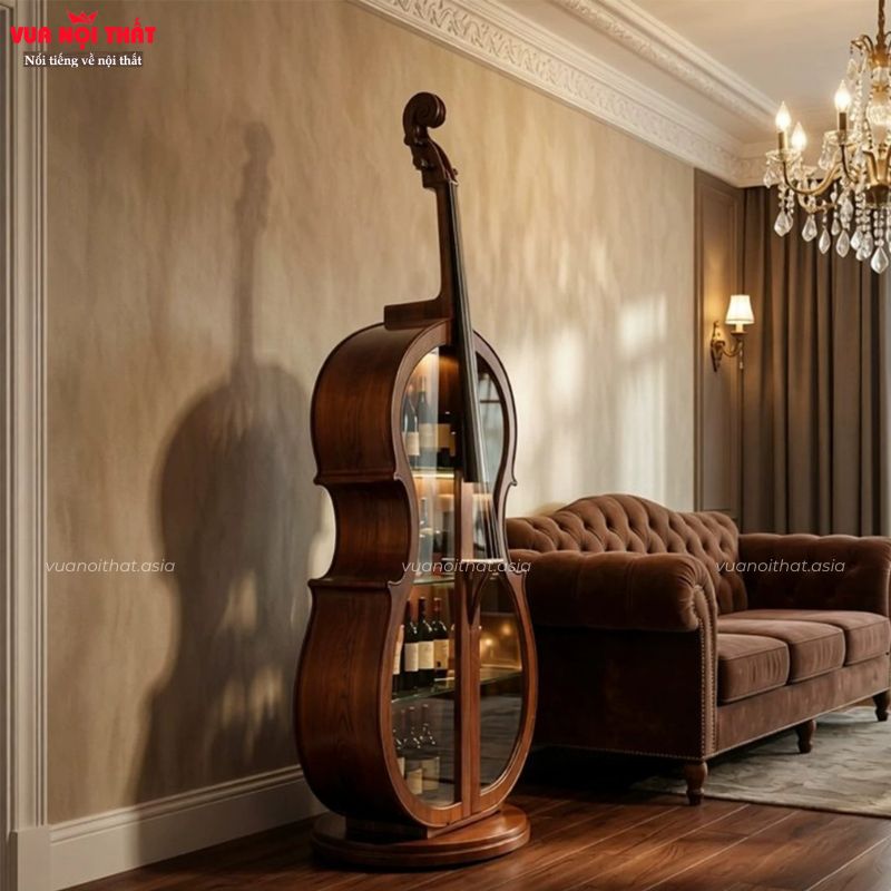 Đặc điểm nổi bật của tủ rượu hình đàn cello có đèn LED TR06