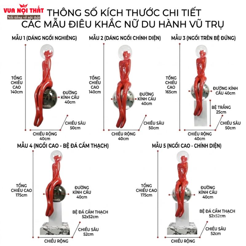 Tượng decor cô gái độc đáo ngồi trên quả cầu TTT165 có đa dạng kích thước