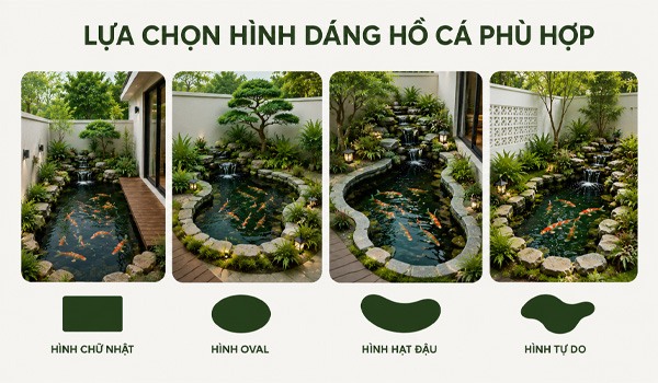 Ưu tiên các thiết kế hồ cá có đường nét mềm mại, tạo cảm giác hài hoà với cảnh quan
