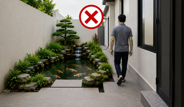 Không xây hồ cá ở vị trí cản trở lối đi