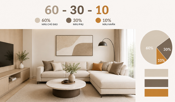 Chọn màu theo nguyên tắc 60 - 30 - 10