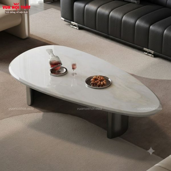 Bàn sofa mặt đá hình hạt đậu chân inox BSF125 có hai kích thước 120cm và 130cm