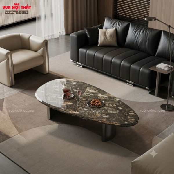 Bàn sofa mặt đá với bề mặt sáng bóng, vân đá tự nhiên, sắc nét