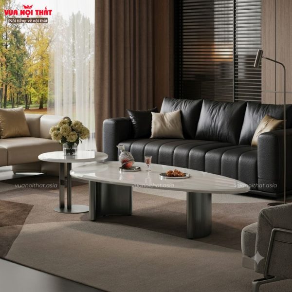 Đặc điểm nổi bật của bàn sofa hình hạt đậu chân inox BSF125