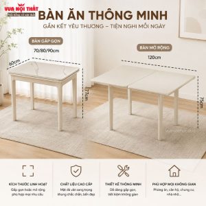 Bộ bàn ghế ăn 4 ghế hiện đại BA55 có kích thước mở rộng lên tới 120cm