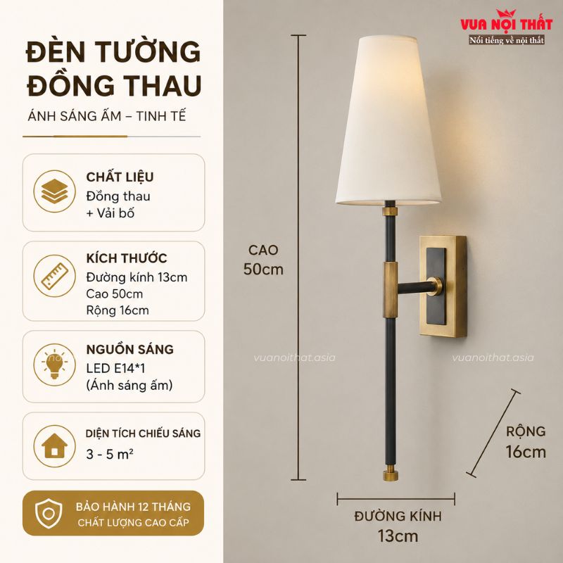 Đèn tường đồng gắn tường nhập khẩu cổ điển DTT108 có kích thước nhỏ gọn