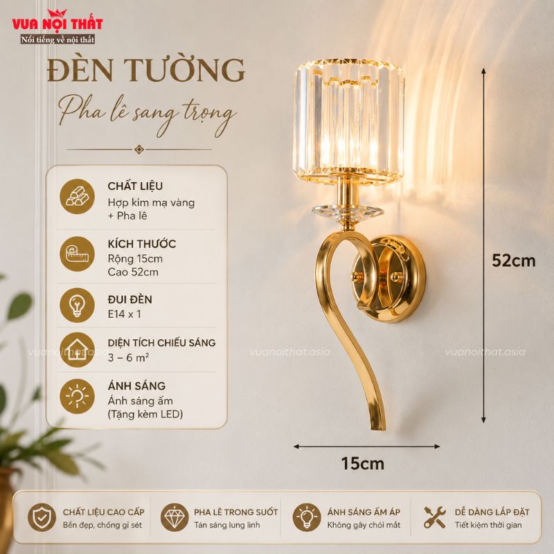 Đèn tường pha lê hiện đại giá rẻ DTT109 với ánh sáng ấm dịu mắt