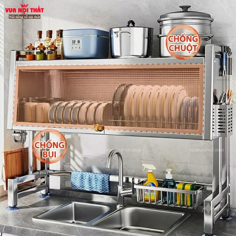 Kệ đựng chén bằng inox hiện đại PKB21 giúp người dùng sắp xếp căn bếp gọn gàng