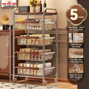 Kệ xe đẩy đa năng PKB22 được làm từ sắt mạ kết hợp ván gỗ chắc chắn