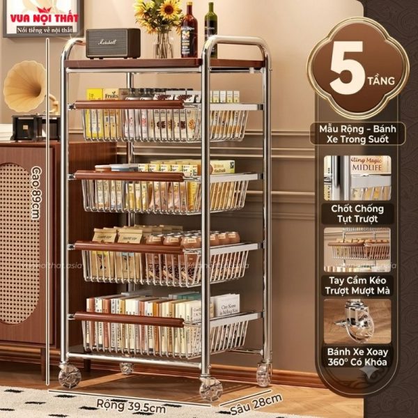 Kệ xe đẩy đa năng PKB22 được làm từ sắt mạ kết hợp ván gỗ chắc chắn