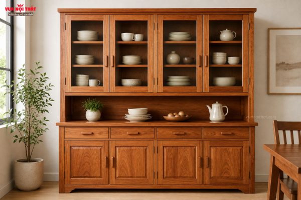 Tủ đựng chén bát gỗ xoan đào truyền thống sang trọng