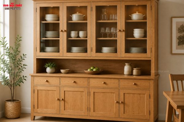 Tủ chén cánh kính khung gỗ tự nhiên chắc chắn