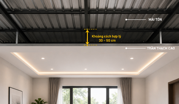 Đảm bảo khoảng cách hợp lý giữa mái & trần