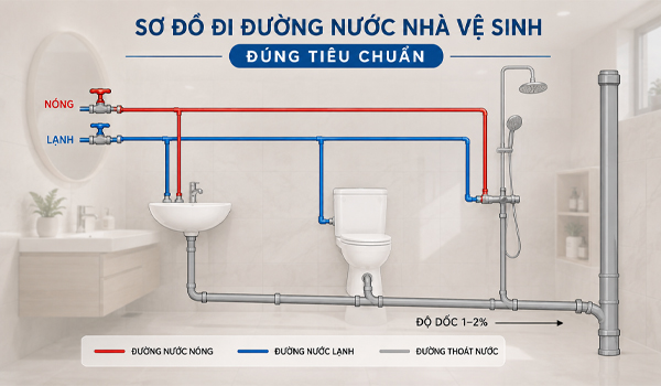 Sơ đồ và cách đi đường nước nhà vệ sinh đúng tiêu chuẩn