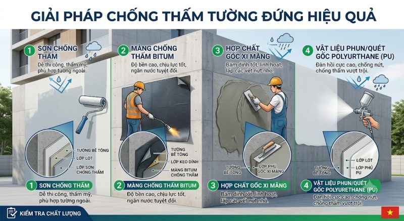 Chống thấm tường đứng nên chọn vật liệu chống thấm nào tốt?