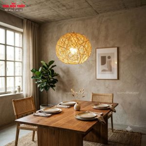 Đèn thả mây tre tự nhiên phù hợp lắp đặt đơn lẻ hoặc lắp thành cụm