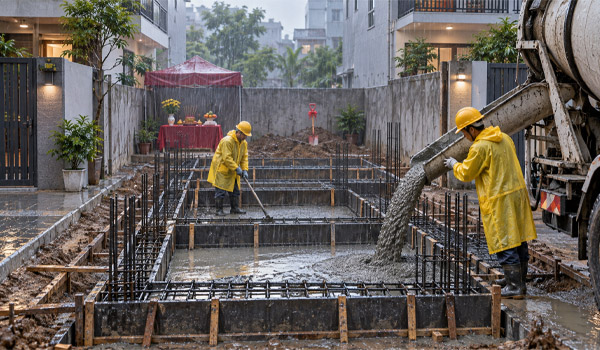 Động thổ, đổ móng nhà gặp trời mưa là điềm tốt hay xấu?