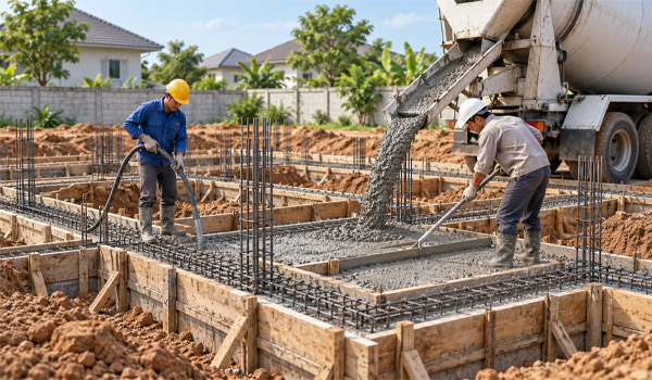 Đổ móng là quá trình thi công phần móng của công trình