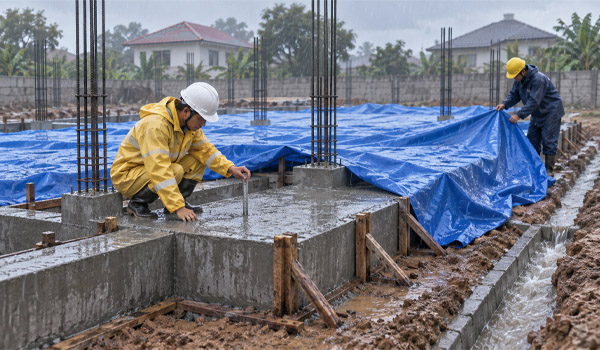 Mưa có thể ảnh hưởng trực tiếp đến chất lượng thi công móng