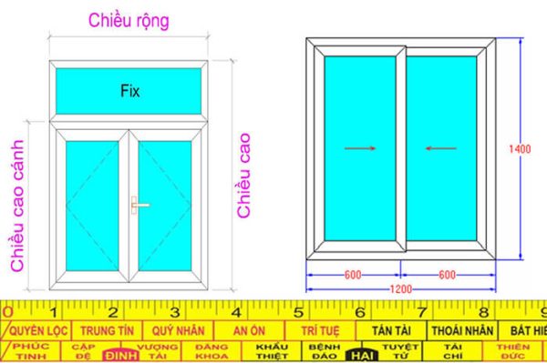 Kích thước cửa sổ 2 cánh chuẩn, thông dụng ở Việt Nam