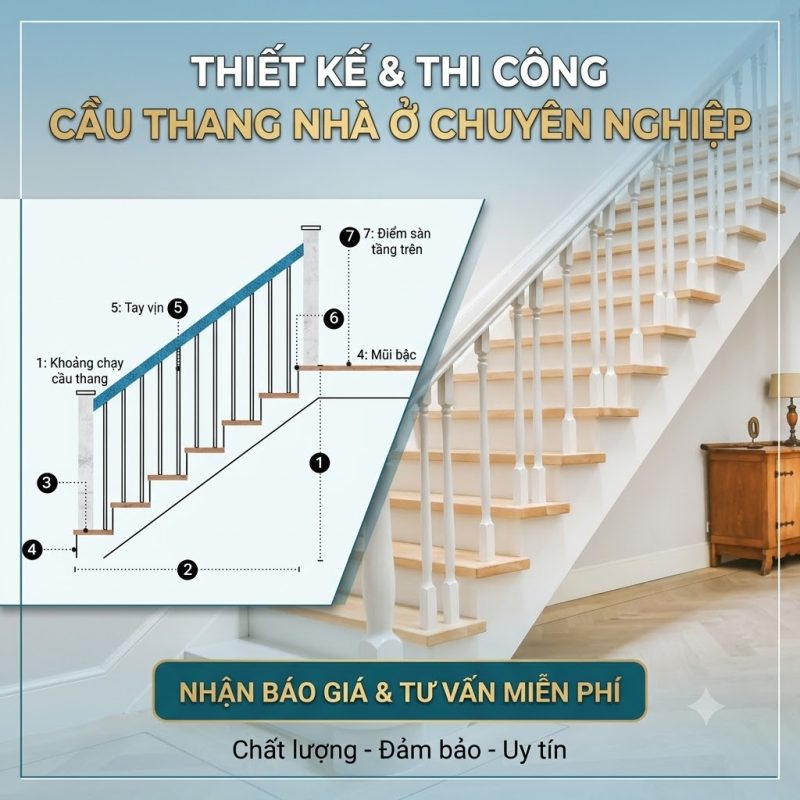 Tiêu chuẩn kích thước cầu thang nhà ở trong xây dựng