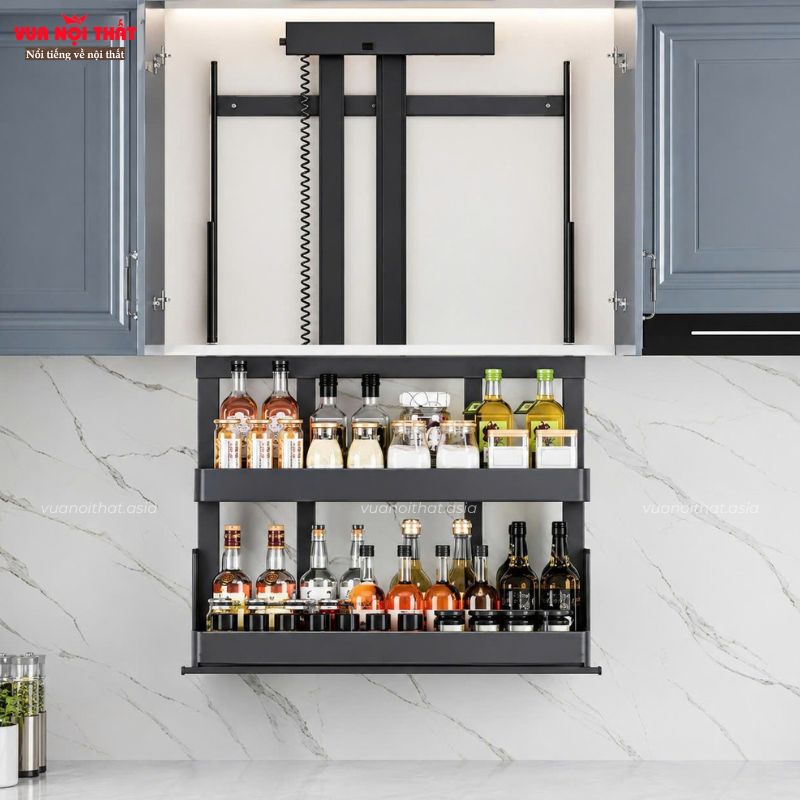 Chi tiết các bước sử dụng giá đựng đồ nhà bếp nâng hạ tự động cao cấp PKB23