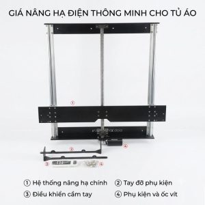 Giá nâng hạ điện cho tủ quần áo cao cấp PKNT05 được cung cấp đầy đủ phụ kiện ốc vít