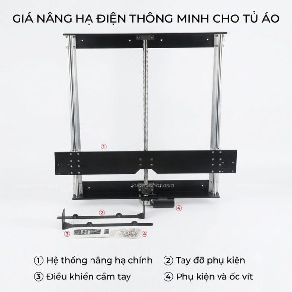 Giá nâng hạ điện cho tủ quần áo cao cấp PKNT05 được cung cấp đầy đủ phụ kiện ốc vít