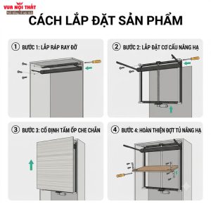 Hướng dẫn chi tiết các bước lắp đặt giá nâng hạ điện cho tủ quần áo PKNT05