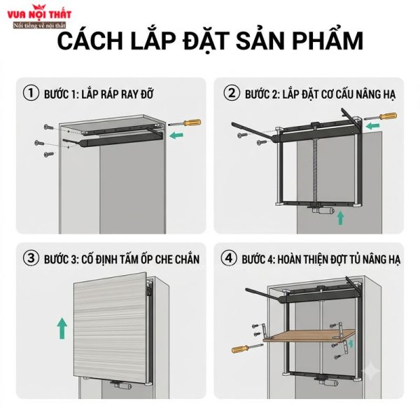 Hướng dẫn chi tiết các bước lắp đặt giá nâng hạ điện cho tủ quần áo PKNT05