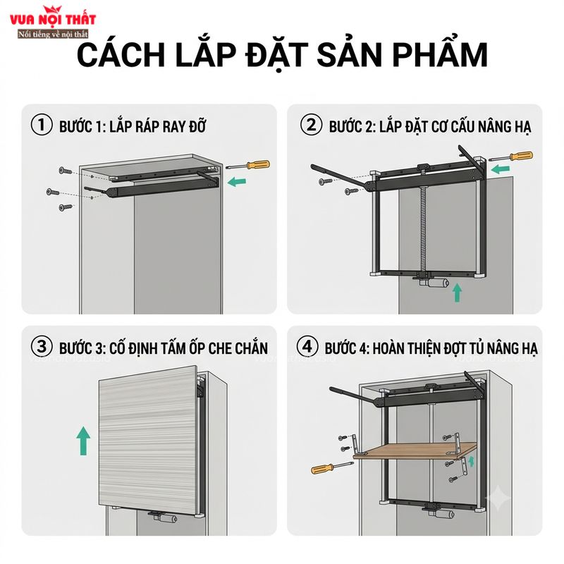 Hướng dẫn chi tiết các bước lắp đặt giá nâng hạ điện cho tủ quần áo PKNT05