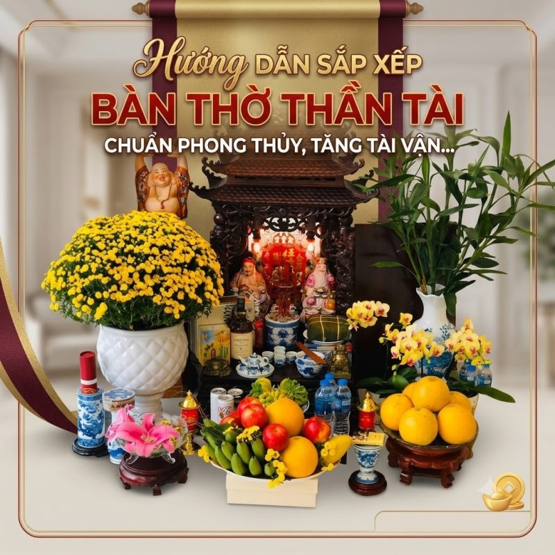 Hướng dẫn sắp xếp bàn thờ thần tài chuẩn phong thủy, tăng tài vận