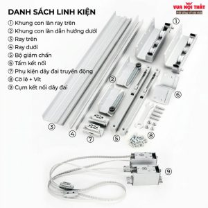 Cấu tạo chi tiết các bộ phận của ray trượt cửa lùa êm ái PKNT02