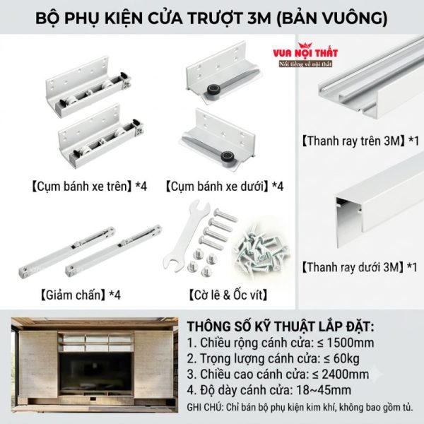 Bộ phụ kiện cửa trượt PKNT02 (loại thường)