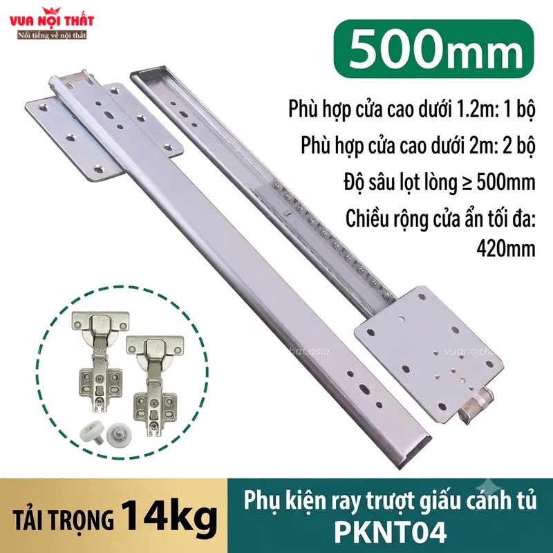Bộ phụ kiện ray trượt giấu cánh PKNT04 có đa dạng kích thước từ 300mm - 700mm