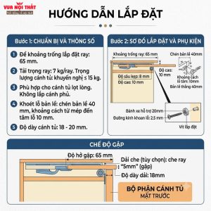 Hướng dẫn chi tiết các bước lắp đặt bộ ray trượt giấu cánh tủ PKNT04